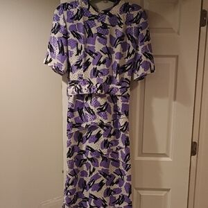 Perceptions Purple and Black Patterned Midi Dress